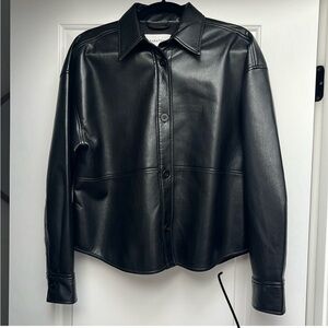 Vegan leather shirt jacket